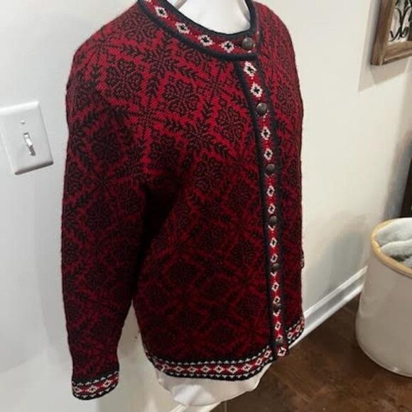 LL Bean 100% Merino Wool Button Down Patterned Knit Cardigan Sweater Women's L - Picture 2 of 6